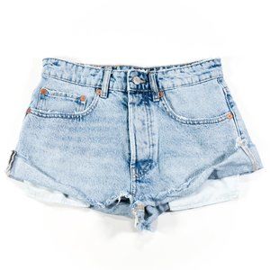 Zara Mid-Rise Denim Shorts in Blue